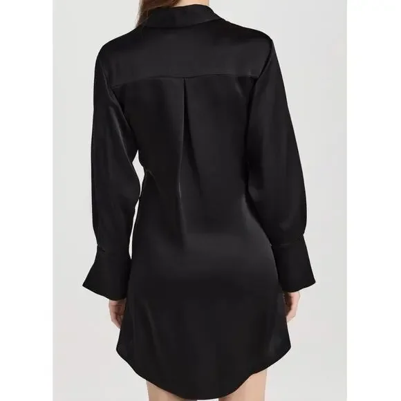 SIMKHAI Roma Women's Long Sleeve Mini Dress Collard Acetate Black Size Small